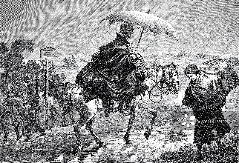 马斯特瑞特，雨中骑马的商人图片素材