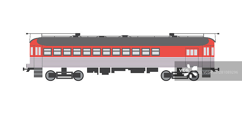红色火车车厢为构图，平面卡通矢量插图孤立图片素材
