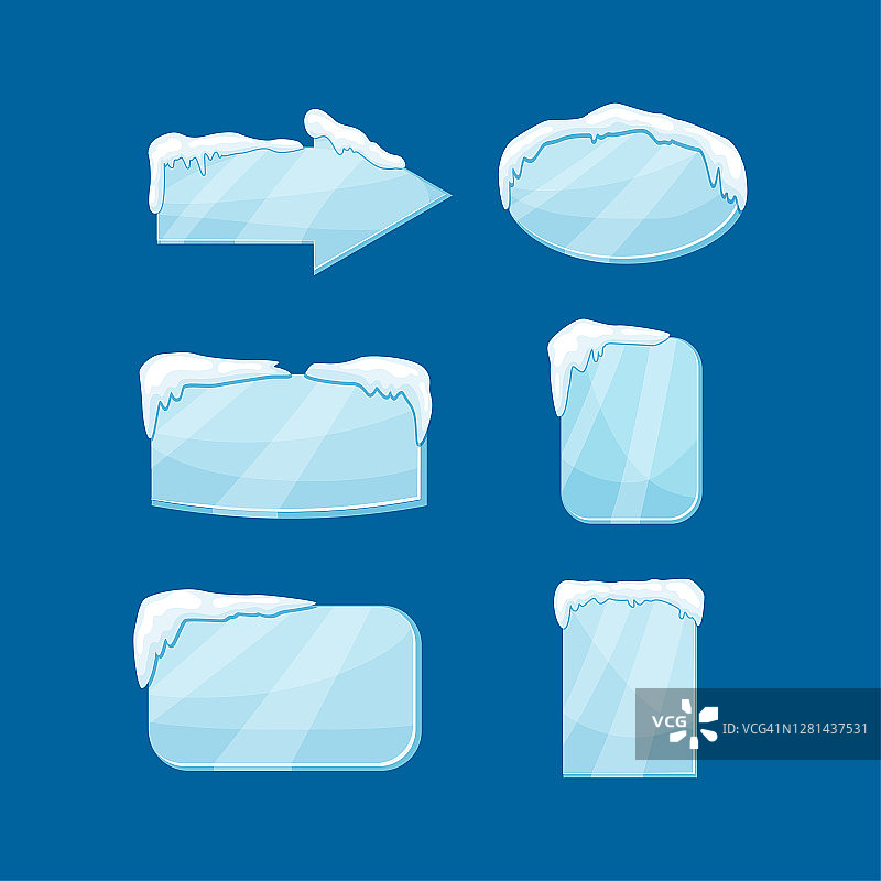 雪冰柱旗帜设置矢量插图孤立在蓝色背景。图片素材