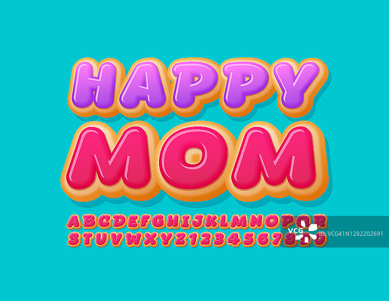 矢量创意卡片快乐妈妈。甜甜甜圈字母和数字图片素材