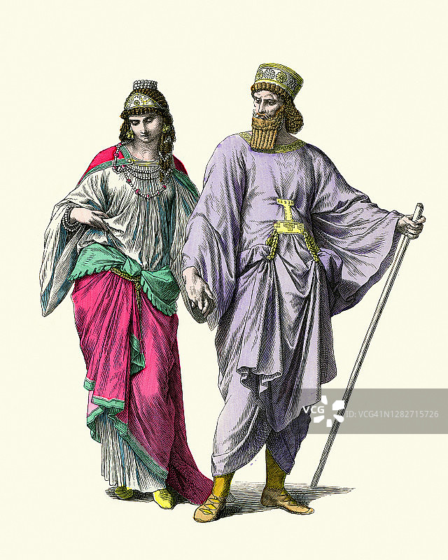古波斯服饰，贵族男女，历史时尚图片素材