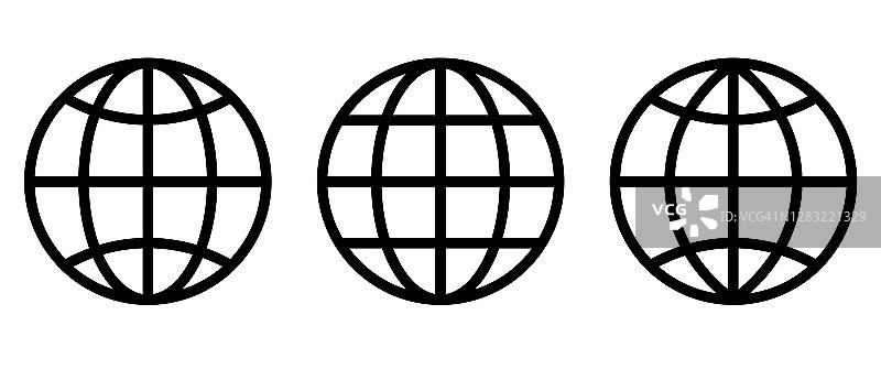 世界图标。独立的地球仪图标，能够改变线条的粗细。向量图片素材
