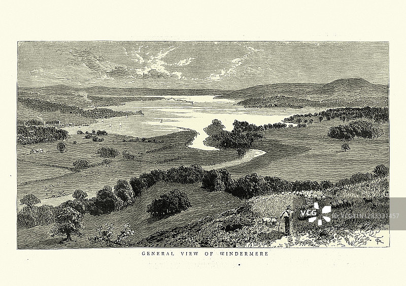 温德米尔湖，维多利亚时代的英国风景，19世纪图片素材