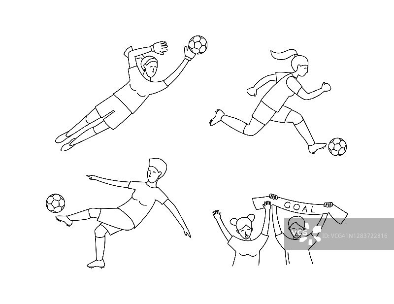 女足足球运动员比赛无缝背景模式。图片素材