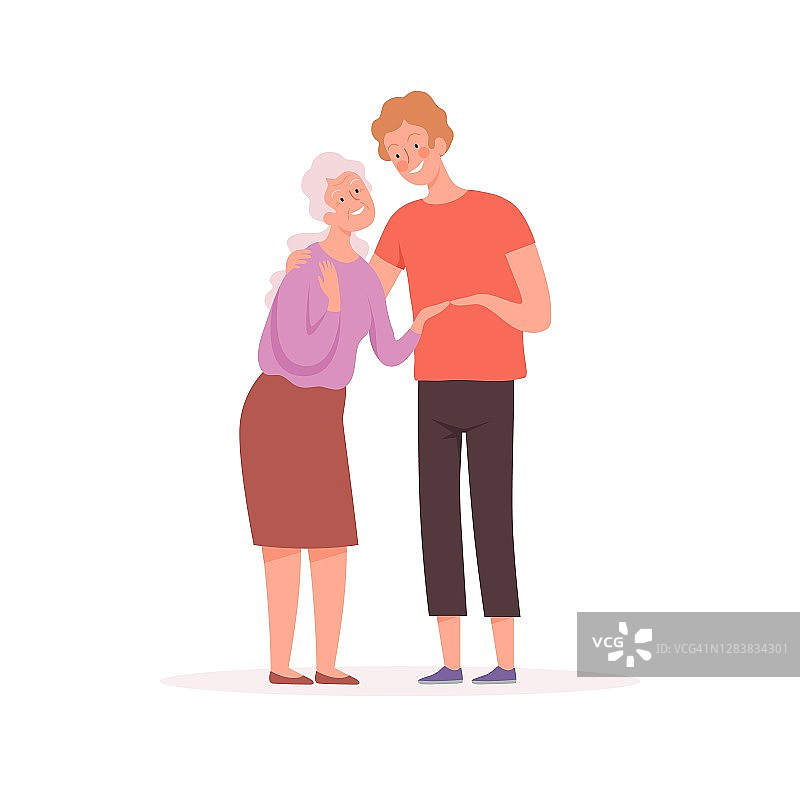 祖母和祖父。老年人物，老年妇女和男孩，社工或相关矢量插图图片素材