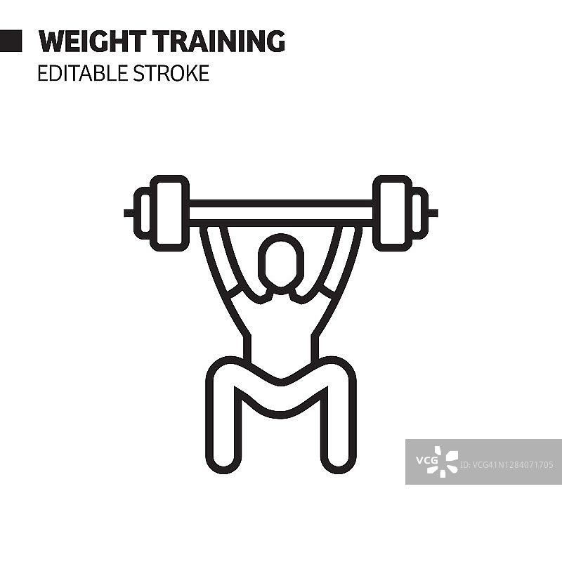 重量训练线图标，轮廓向量符号插图。图片素材