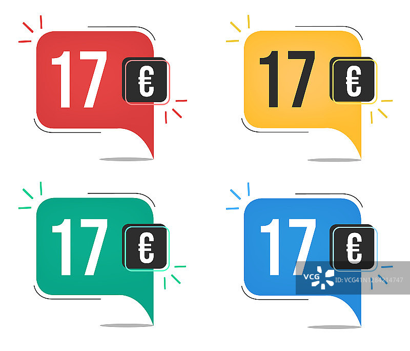 17欧元价格标签五颜六色图片素材