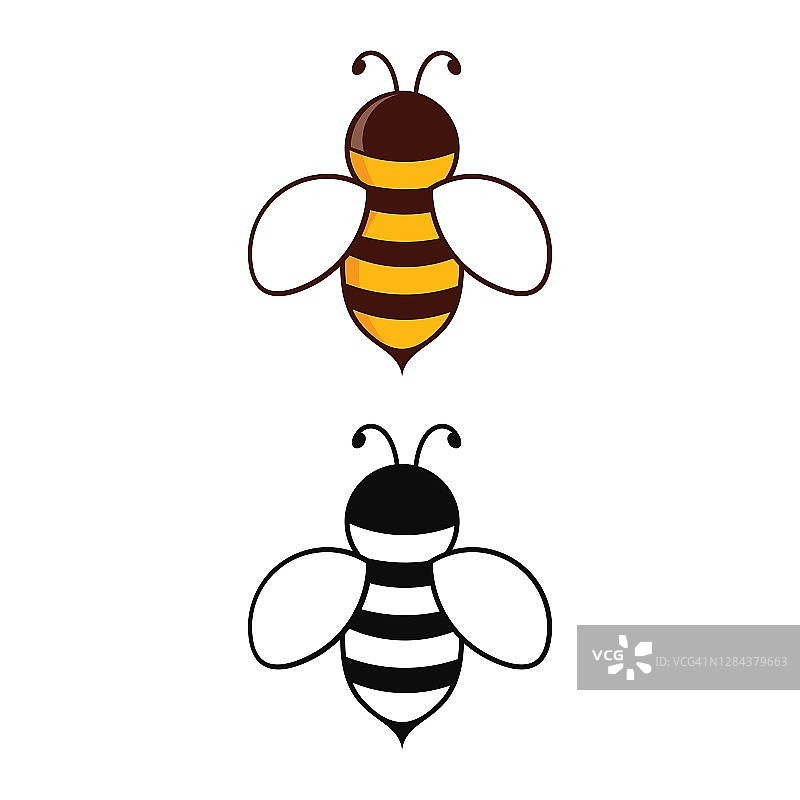 蜜蜂图标孤立在白色背景。蜂蜜蜜蜂飞行。昆虫。平面风格矢量插图。图片素材