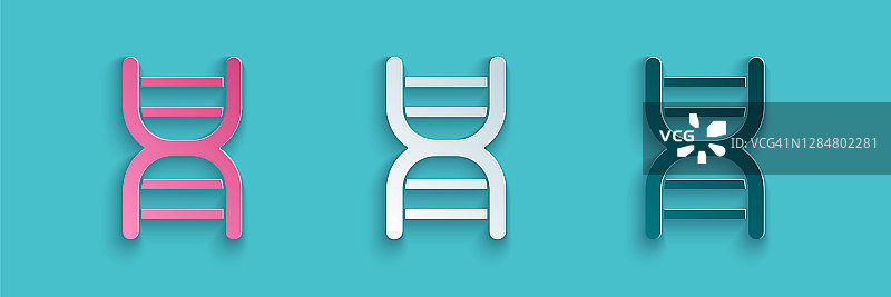 剪纸DNA符号图标孤立在蓝色背景。纸艺术风格。向量图片素材