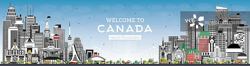 欢迎来到有着灰色建筑和蓝天的加拿大城市天际线。图片素材