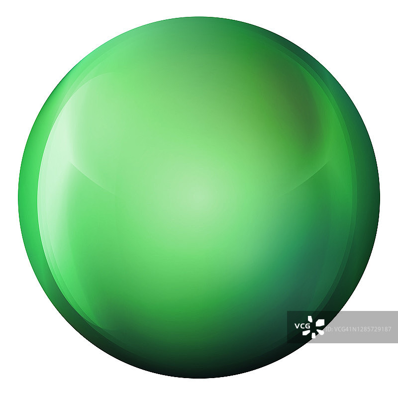 玻璃绿球或珍贵珍珠。光滑的现实球，3D抽象矢量插图突出在白色的背景。带有阴影的大金属泡泡。图片素材