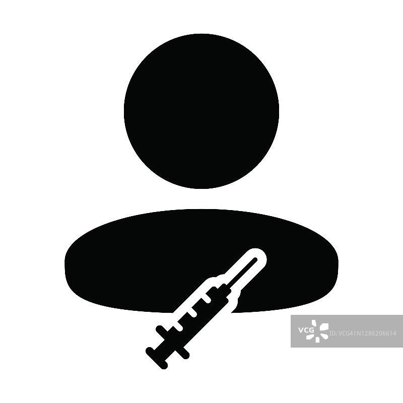 注射器图标矢量与疫苗男性用户个人档案头像象征医疗保健在一个象形文字象形图图片素材