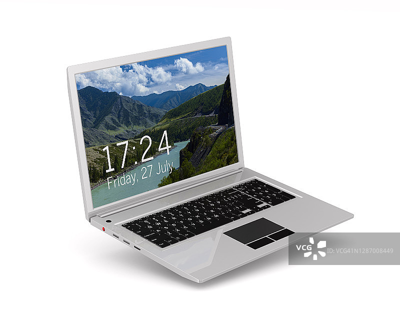 白色背景的笔记本电脑。孤立的3 d演示图片素材