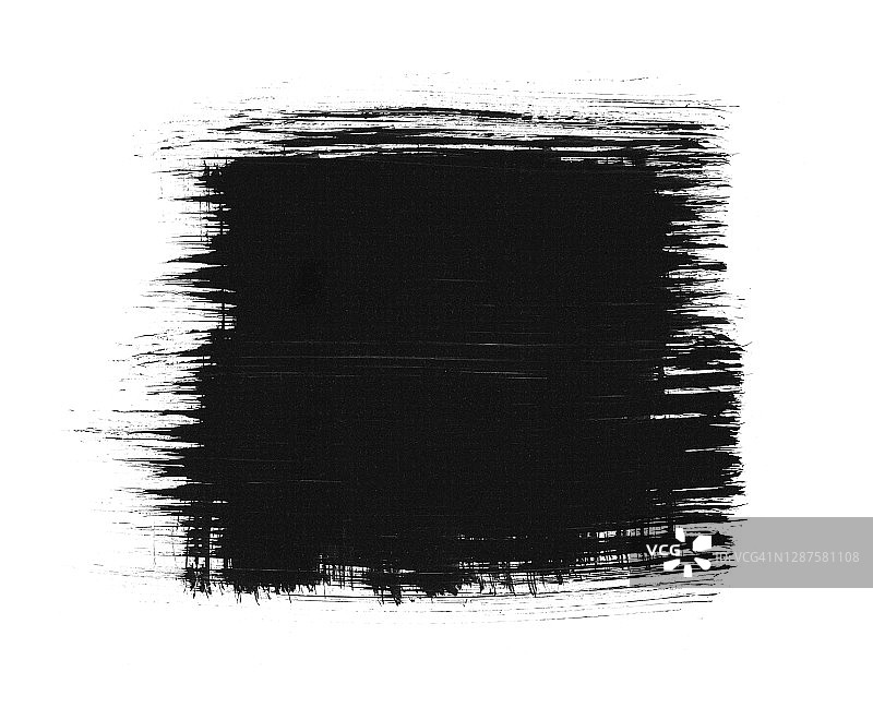 大的黑色方块孤立在白纸背景的中间，未完成的边缘是不规则的，不均匀的，用画笔和厚黑色丙烯漆手绘-带有垂直和水平线条的抽象矢量图-原图图片素材