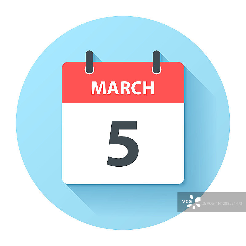 3月5日-圆日日历图标在平面设计风格图片素材