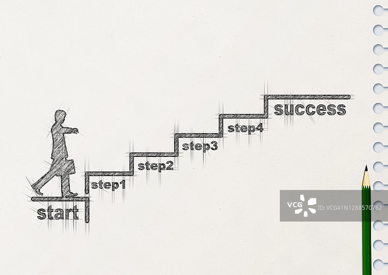 三维插图的一个商人爬楼梯与商业成功的概念图片素材