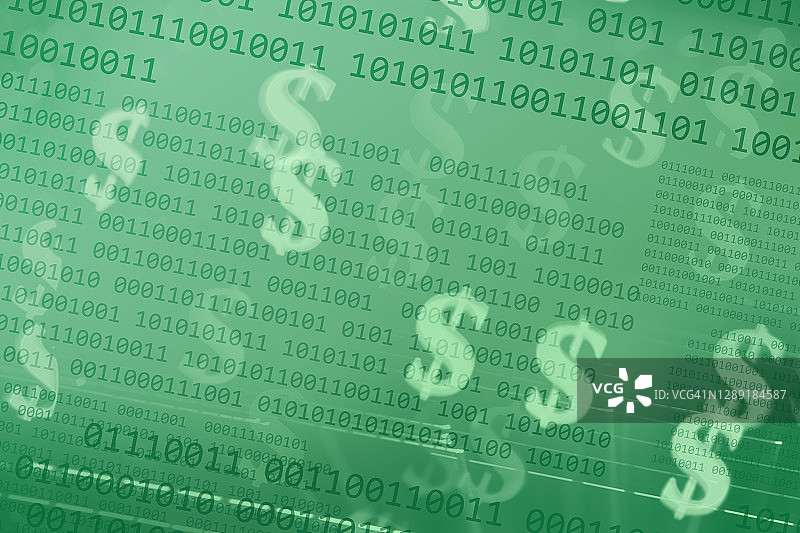金融技术-二进制代码背景与美元符号图片素材