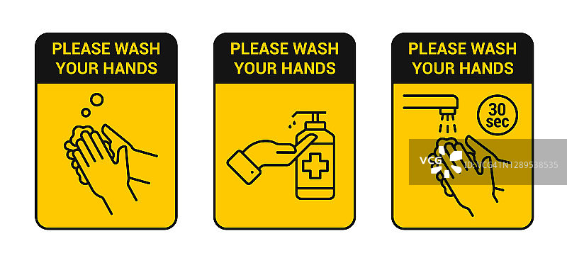 洗手图标。建议洗手的社交横幅。针对冠状病毒的预防措施。向量图片素材