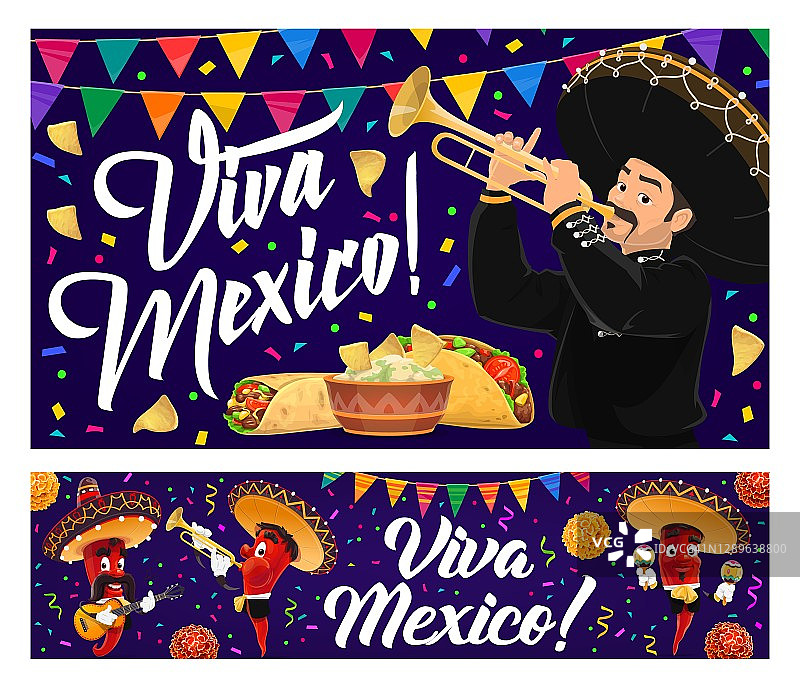 墨西哥节日美食，墨西哥流浪乐队，墨西哥万岁横幅图片素材