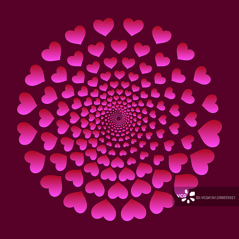半色调螺旋带粉红色的心。摘要情人节的现代背景。图片素材