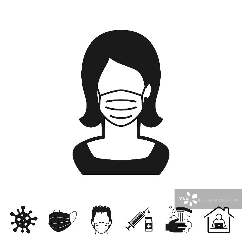 戴医用口罩的妇女。白色背景上的图标设计图片素材