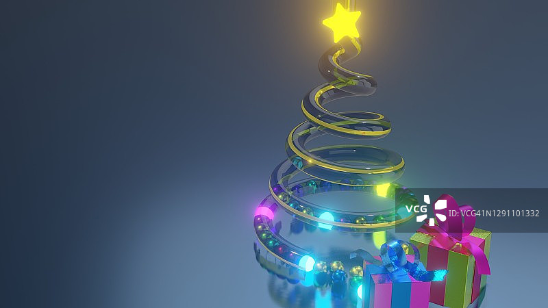 圣诞树，星星和灯球图片素材