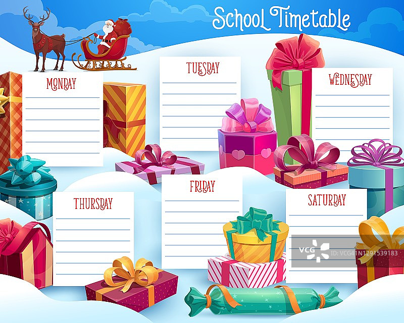 学校课程表，圣诞礼物和圣诞老人图片素材