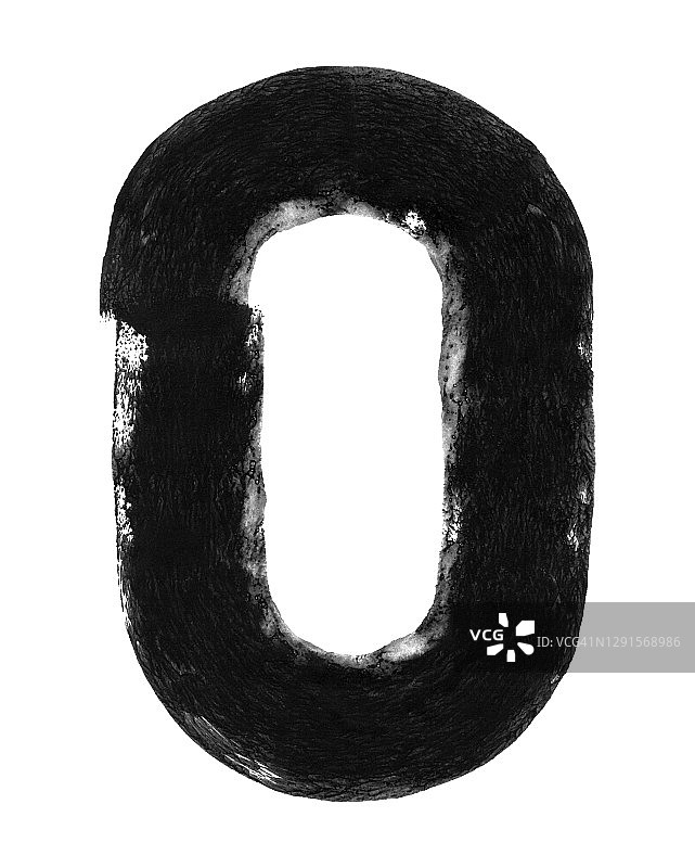 大写字母O和数字0 -美丽的原始抽象手绘插图矢量孤立在白纸背景与可见的一个长圆形线和自然印海绵状纹理的辊-封闭线-单一对象图片素材