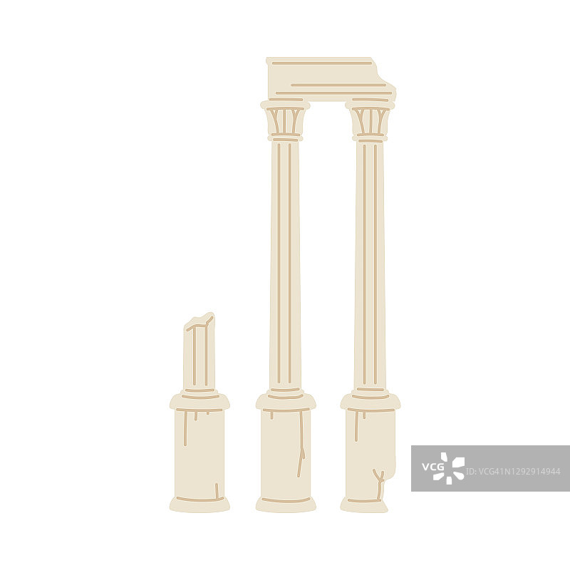 古罗马或希腊废墟建筑平面矢量插图孤立。图片素材