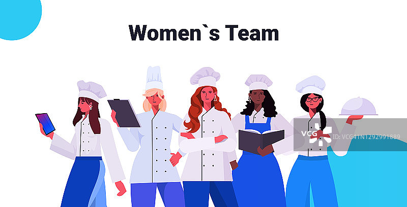 女厨师们穿着制服站在一起，美丽的女厨师们烹饪食品行业的概念图片素材