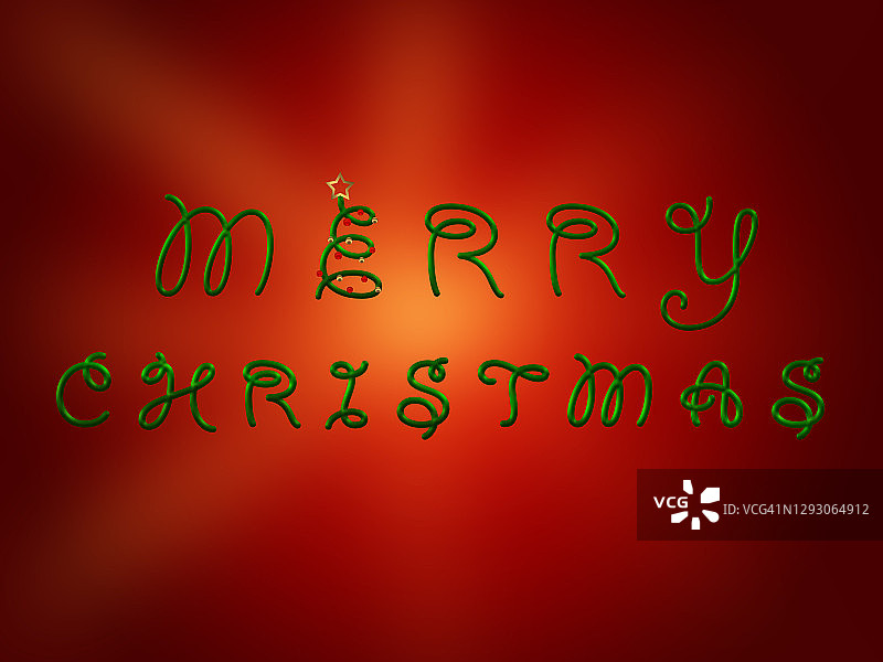 绿色圣诞装饰快乐的圣诞文字在闪亮的金色灯光影响红色背景图片素材