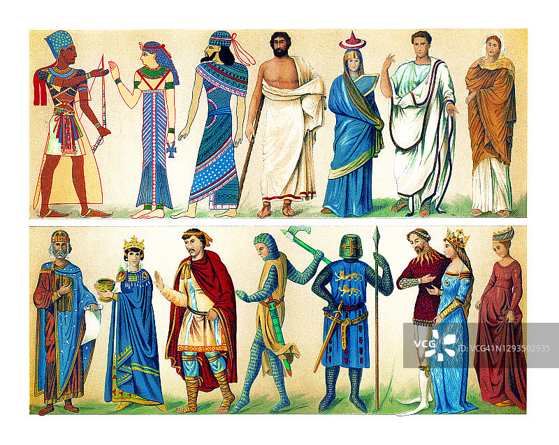 古老的服装雕刻插图(古代和中世纪)图片素材