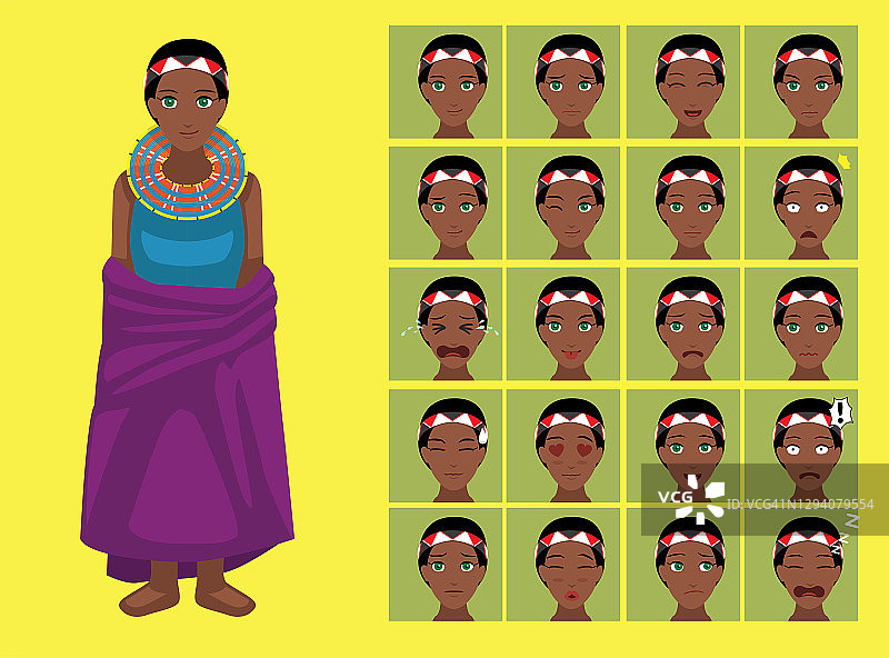 漫画风格部落妇女马赛族卡通人物情感图片素材