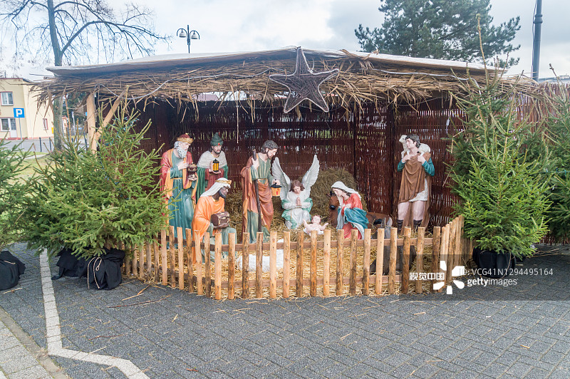 德布林市中心的耶稣诞生场景。耶稣的诞生。图片素材