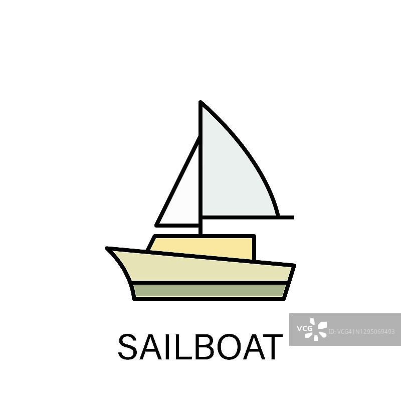帆船船海上运输的轮廓图标。符号和符号可以用于网页，标志，手机应用程序，UI，用户体验图片素材