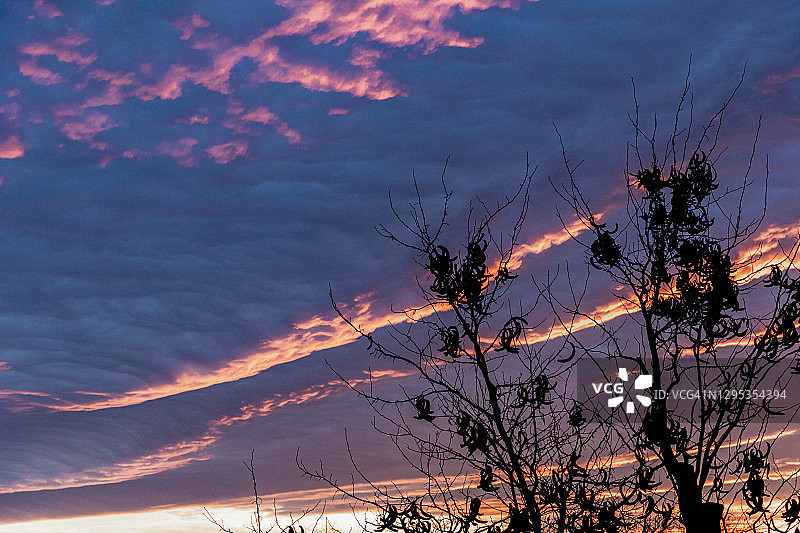 美丽的日落在多云的天空图片素材
