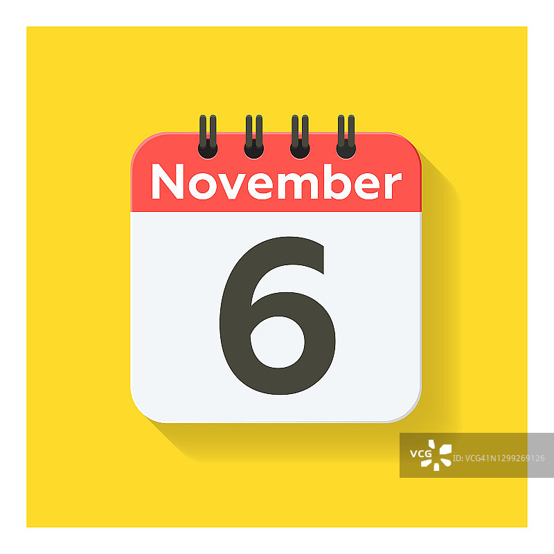 11月6日-日日历图标在平面设计风格。黄色背景。图片素材