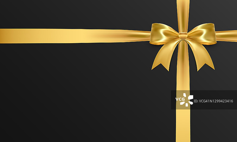 真实的矢量弓孤立在黑色背景。金色的礼物弓卡片，礼物，情人节，圣诞节和生日插图图片素材