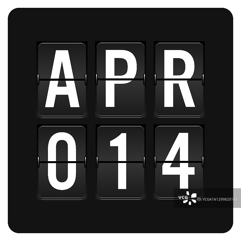 4月14日-每日日历和黑色翻转记分牌数字计时器与日期图片素材