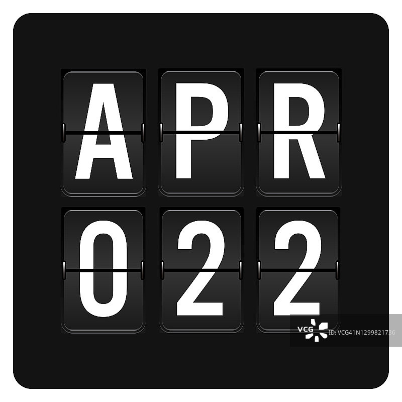 4月22日-每日日历和黑色翻转记分牌数字计时器与日期图片素材