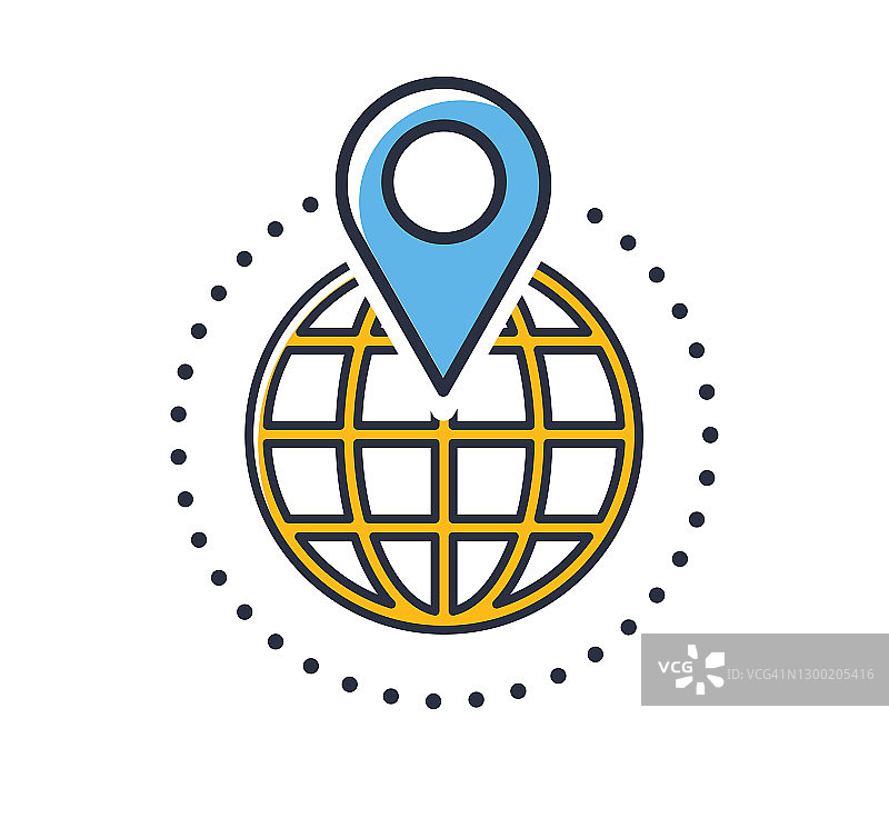 全球网络图标。世界地图，互联网图标孤立在白色背景。设计元素,颜色。元素的移动概念和web应用程序。平面风格矢量插图。图片素材