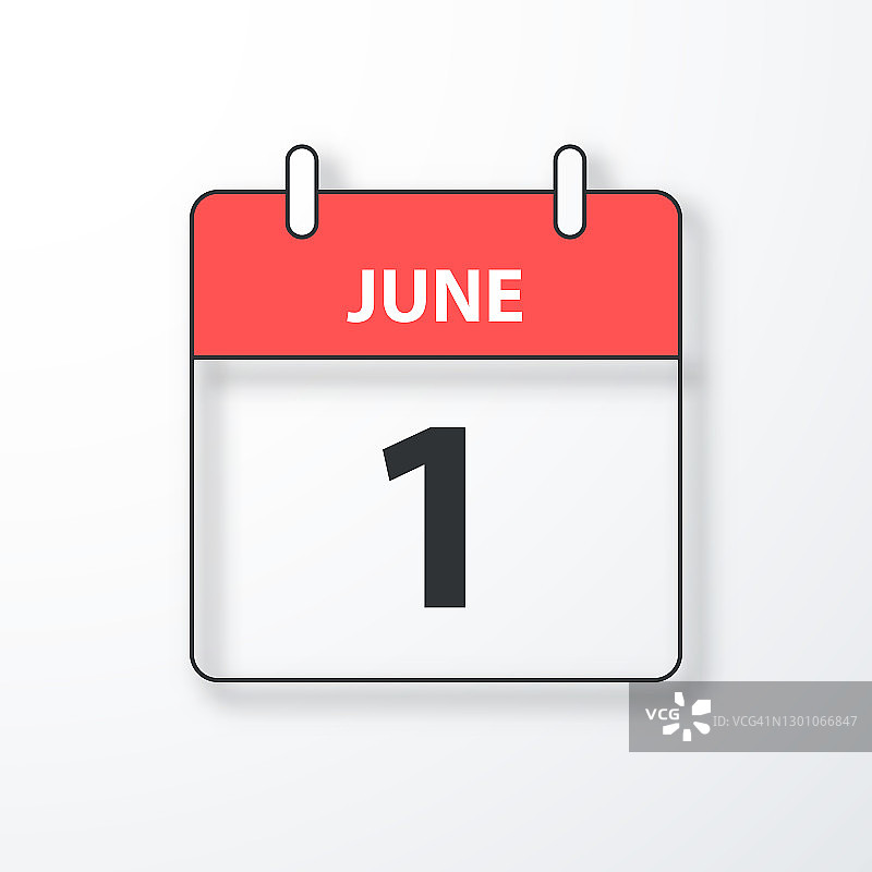 6月1日-每日日历-黑色大纲与阴影在白色背景图片素材