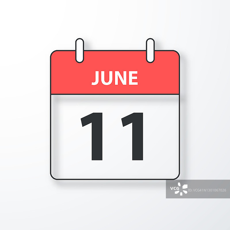 6月11日-每日日历-黑色大纲与阴影在白色背景图片素材