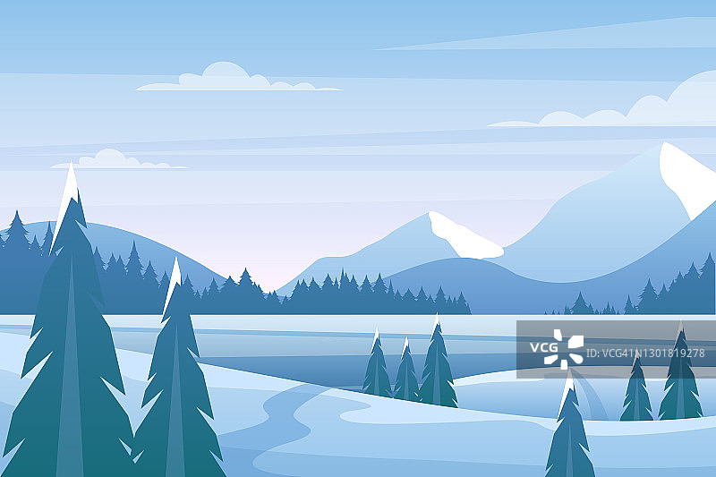 圣诞冬天的风景用松树，冰冻的青山图片素材