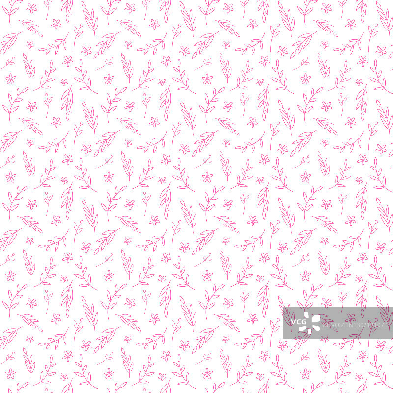 矢量粉色涂鸦叶白色无缝模式。图片素材