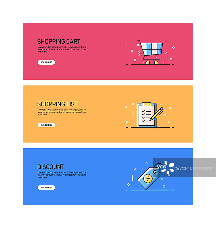 购物和零售相关的现代线条风格的网页横幅设计图片素材