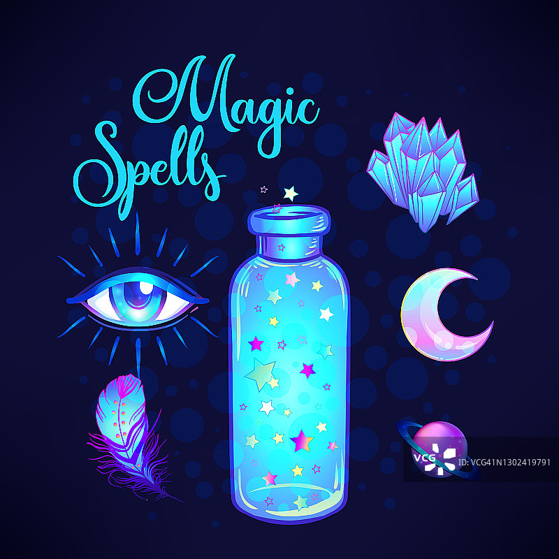 魔法药水:蓝瓶瓶套装。图片素材