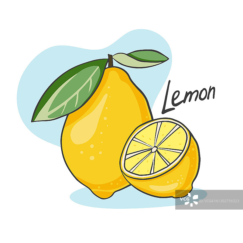 成熟多汁的柠檬。整个柑橘和一半柑橘。成熟水果矢量图。饮食及素食图片素材
