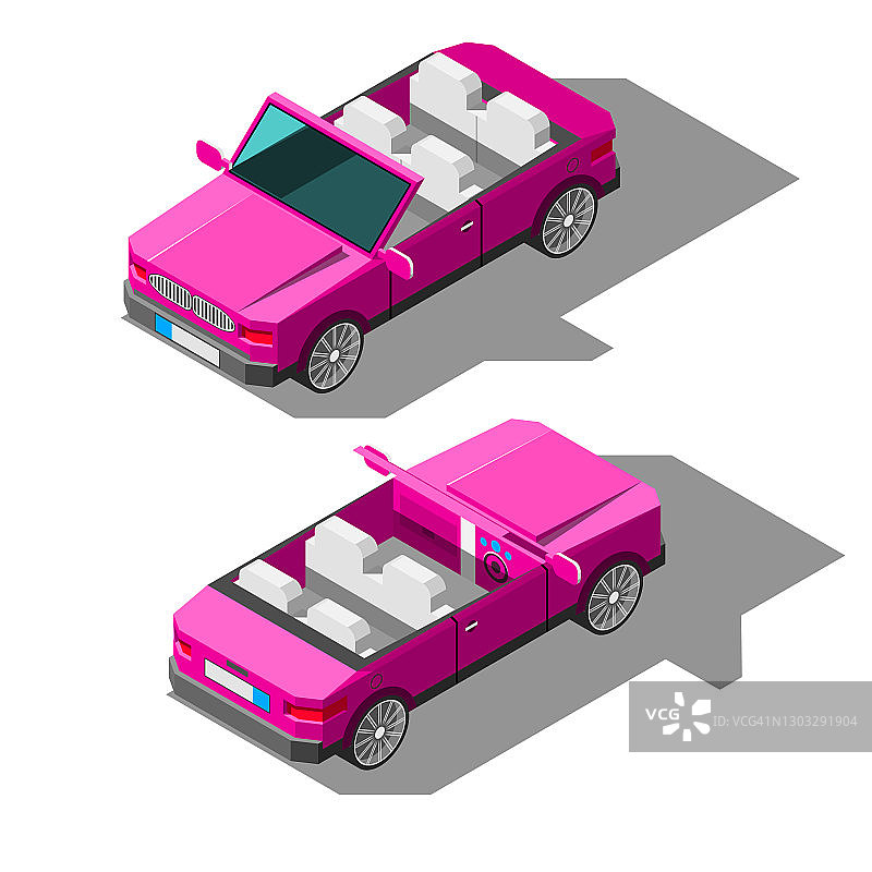 等距3D运输车敞篷车元素矢量设计风格图片素材