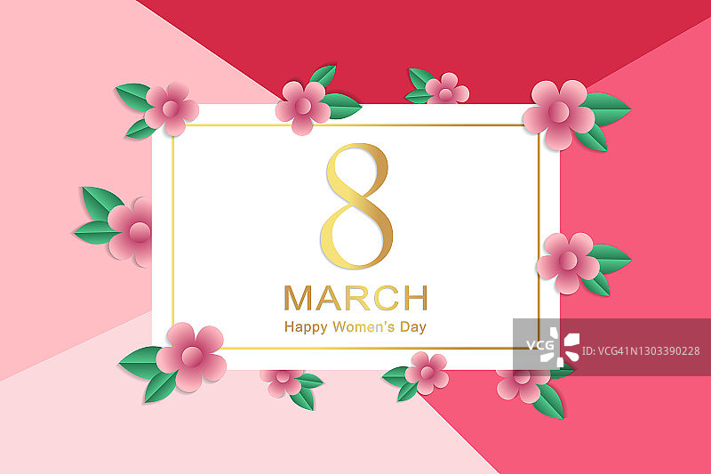 白色框架与金色文字3月8日和装饰粉红色的花图片素材